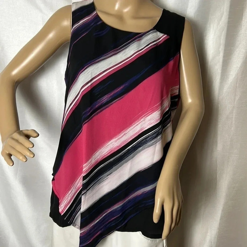Y2K vtg RICKI’S top,sleeveless bold  striped asymmetrical ,multicolor,fun